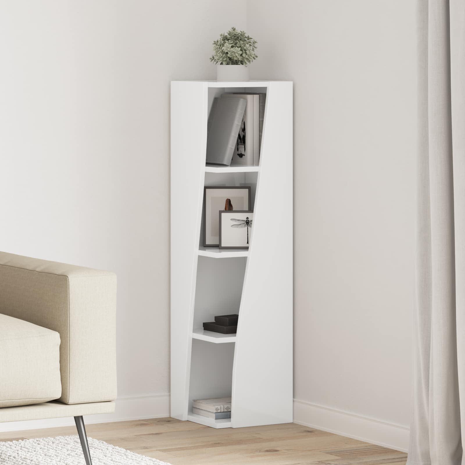 furnicato Eckschrank 27,5 x 27 x 102 cm Hochglanz weiß (1-St) Platzsparendes Regal mit 4 Ablagen für dein Wohnzimmer