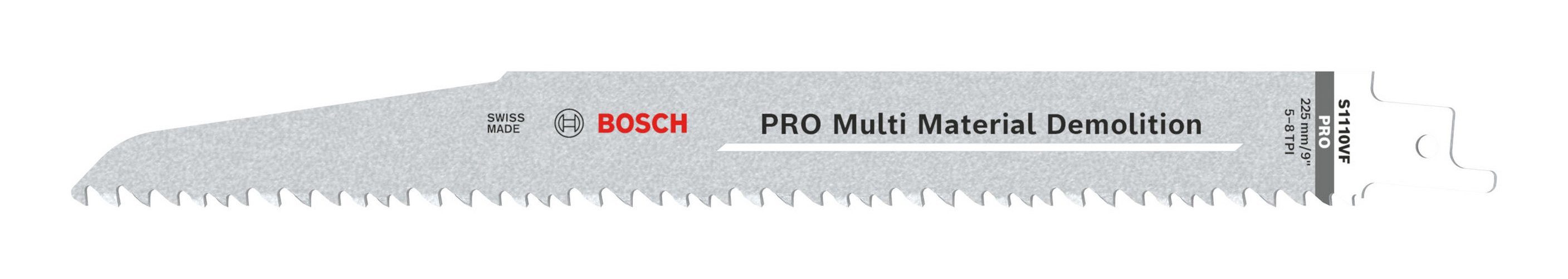 BOSCH Säbelsägeblatt Pro Multi Material Demolition (5 Stück), Multi Material Demolition S1110VF, 1,6 x 22 x 225 mm - 5er Pack