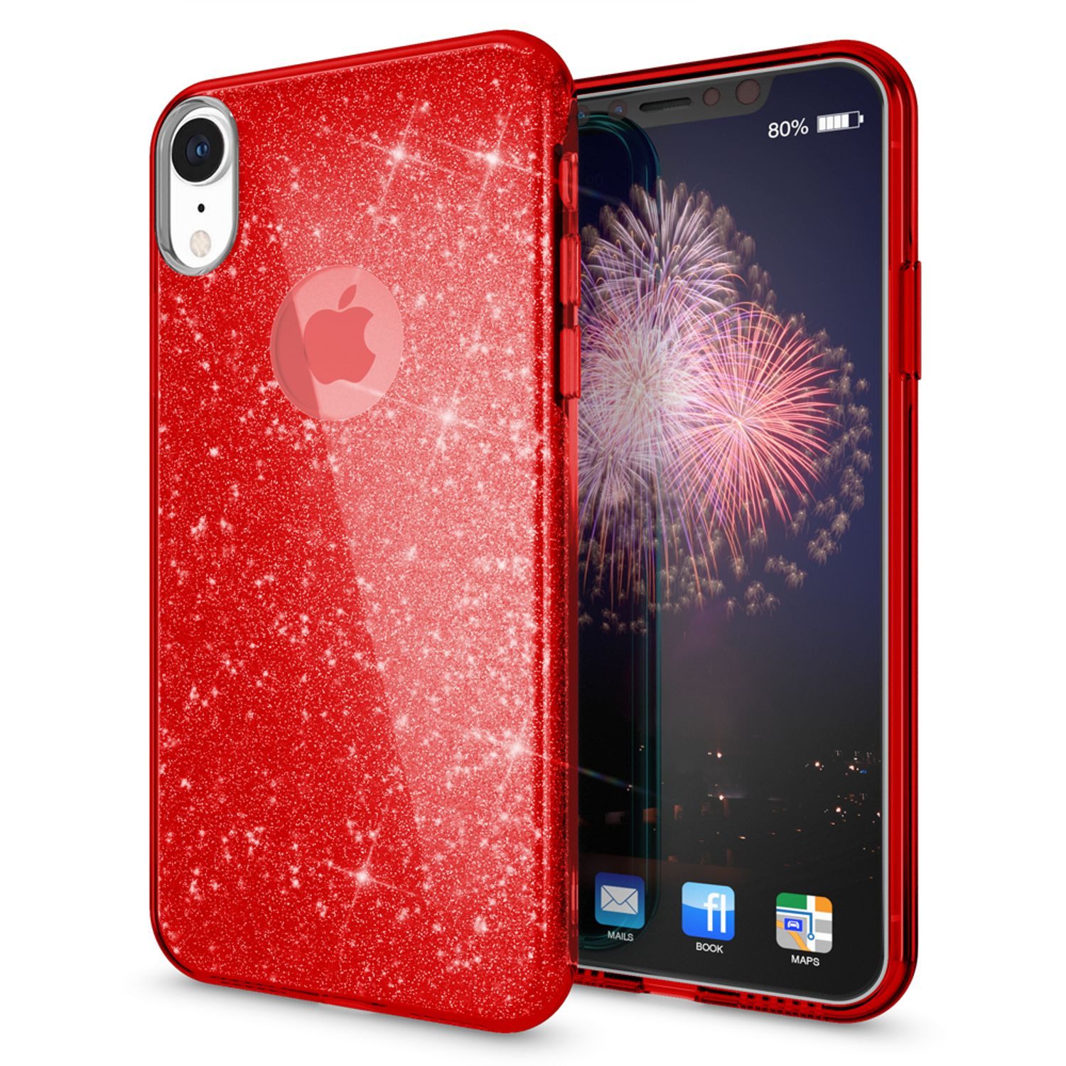Nalia Smartphone-Hülle Apple iPhone XR 15,5 cm (6,1 Zoll), Glitzer Silikon Hülle / Glänzender Hybrid Schutz / Stoßfest & Robust