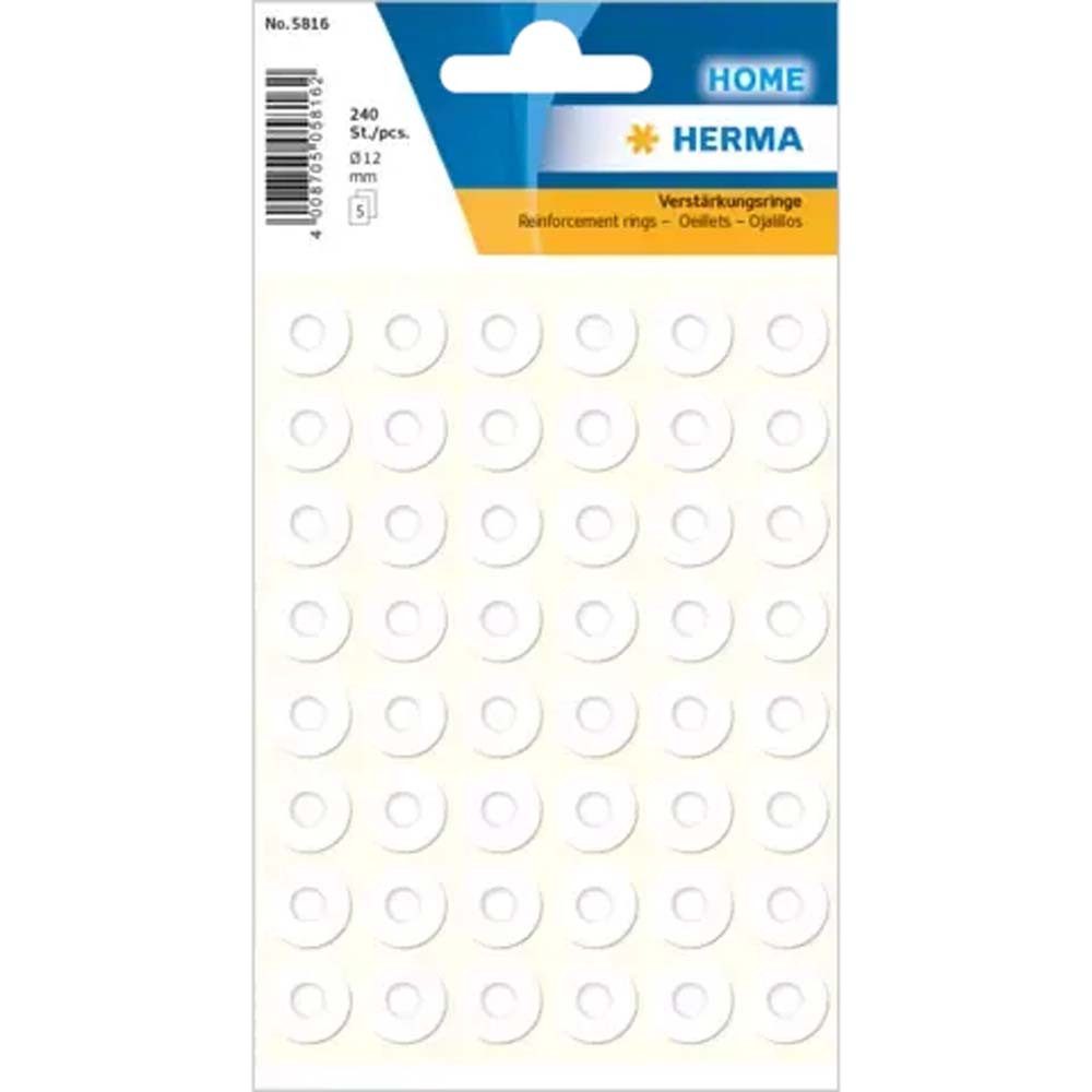 HERMA Etiketten Verstärkungsringe selbstklebend 12 mm weiß 240 Stück, Selbstklebend und reißfest
