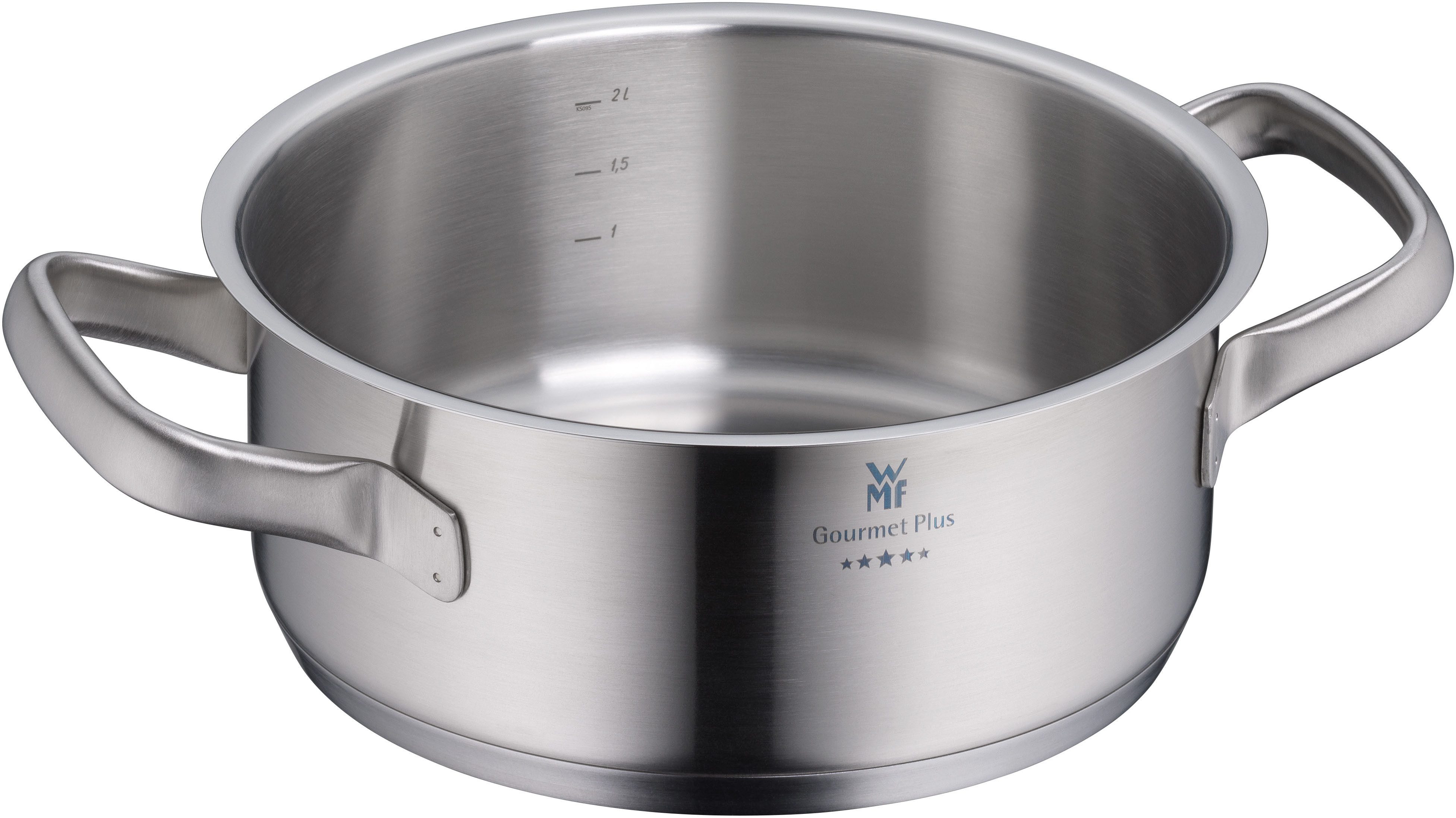 WMF Bratentopf Gourmet Plus, Cromargan® Edelstahl Rostfrei 18/10 (2-tlg), wärmeduzierende Hohlgriffe, Innenskalierung, breiter Schüttrand