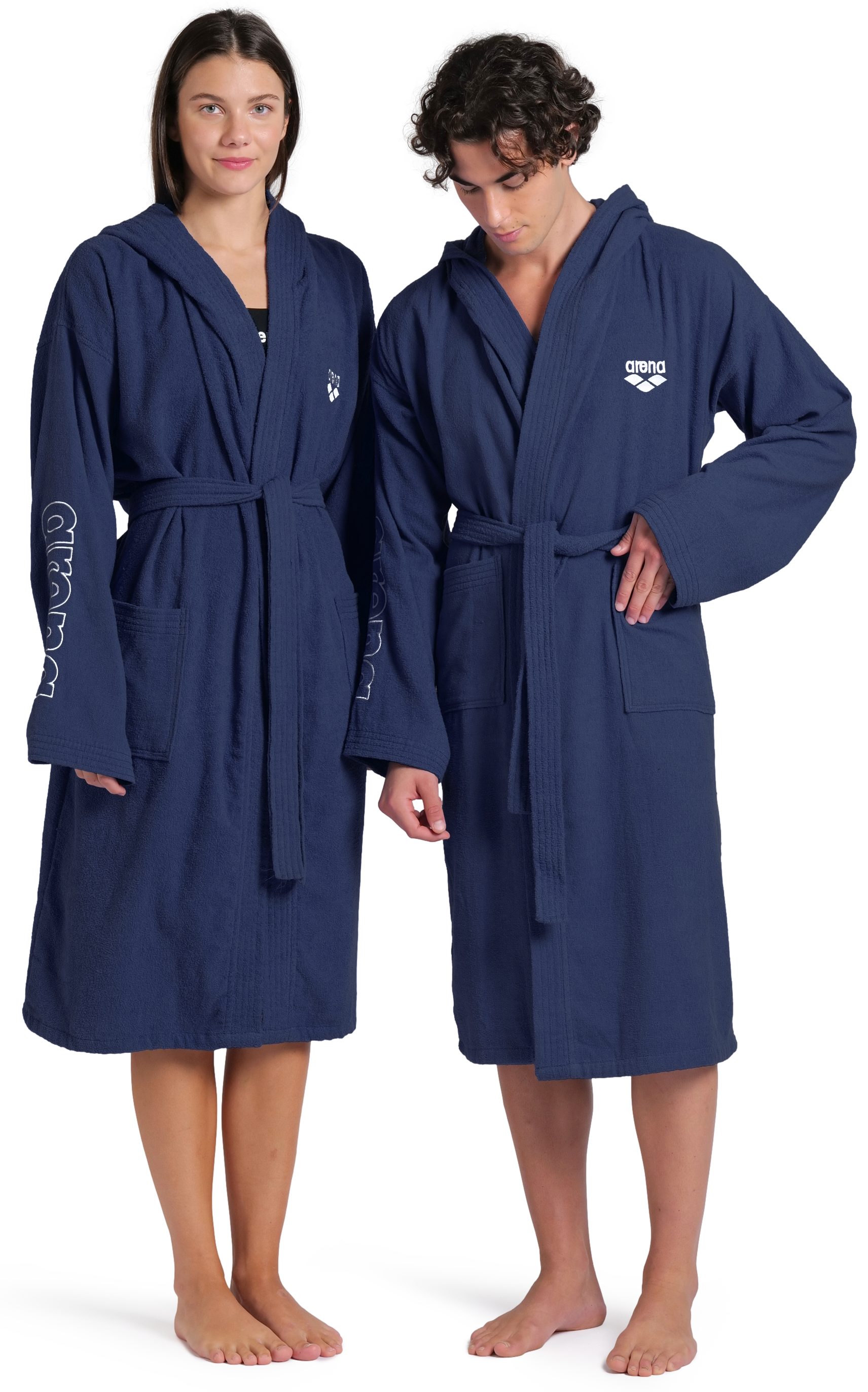 Arena Bademantel arena Unisex Zeppelin Bademantel, Midilänge, Baumwolle, Kapuze, Gürtel, Schwimmbad, Sauna, Baumwolle, Unisex, weich, bequem, Kapuze, leicht
