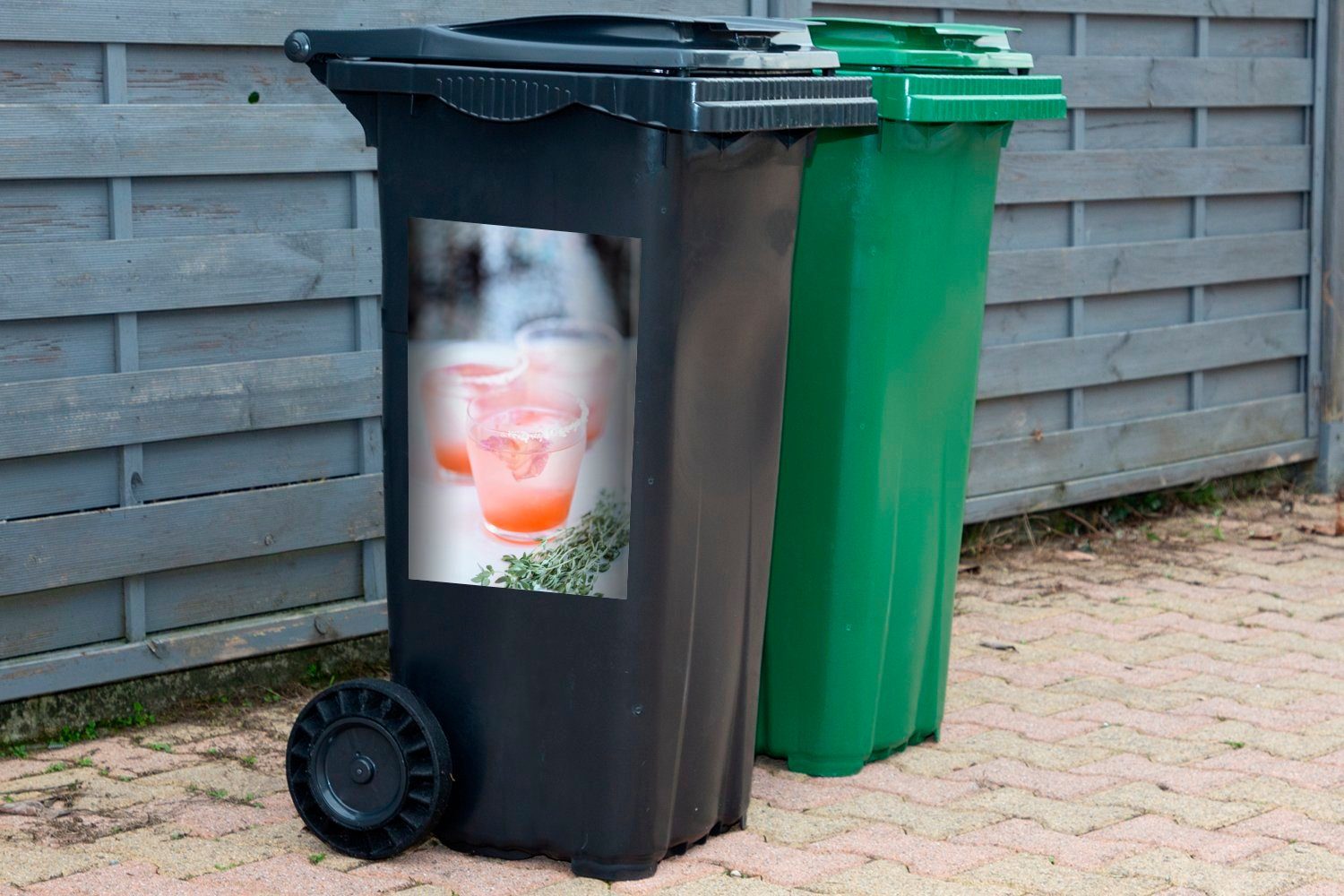MuchoWow Container, von Kräutern St), frischen mit Mülltonne, Nahaufnahme Cocktails Sticker, Mülleimer-aufkleber, Wandsticker (1 Abfalbehälter