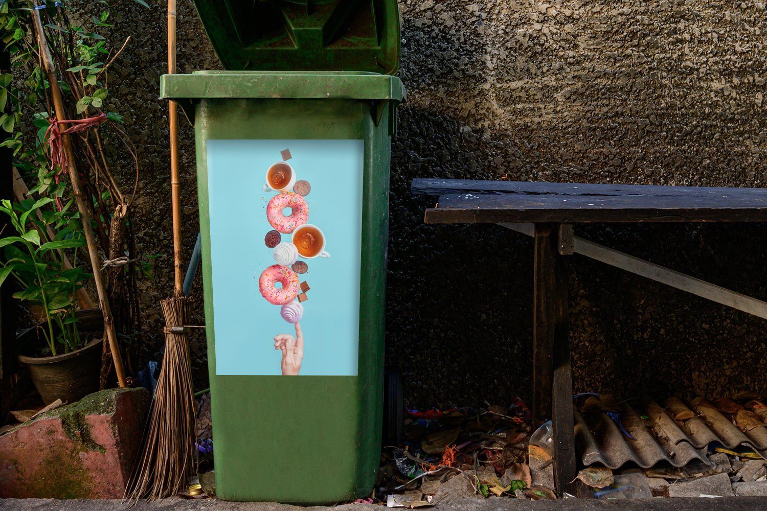 MuchoWow Mülleimer-aufkleber, Mülltonne, (1 Abfalbehälter St), Süßigkeiten Container, im Sticker, Wandsticker Gleichgewicht