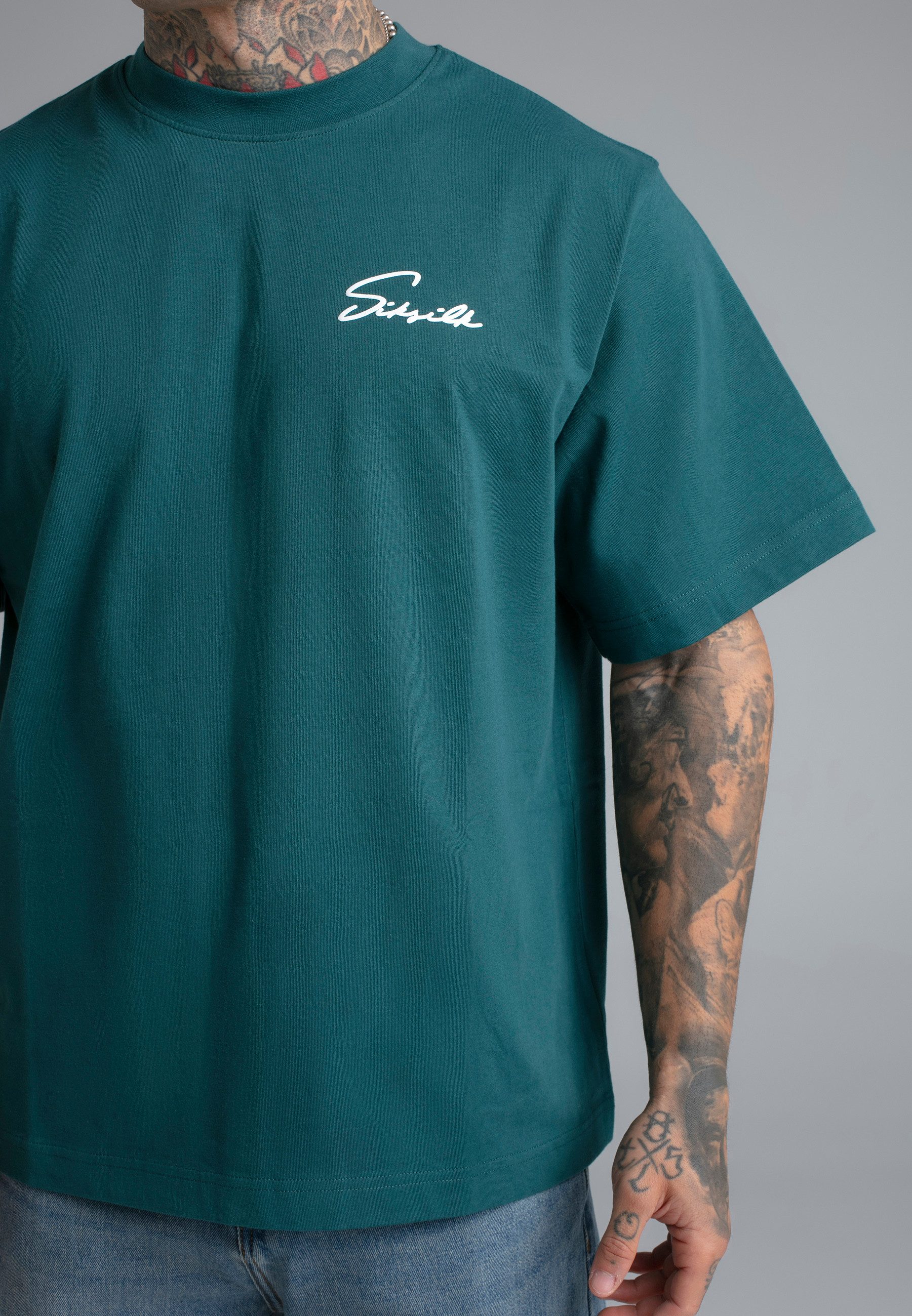 Siksilk T-Shirt SikSilk Herren Grünes Script T-Shirt