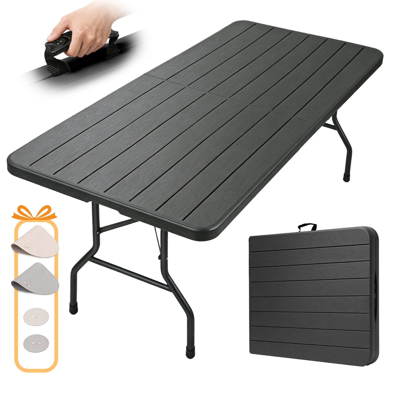 Eiryss Klapptisch 180x74 cm Tragbar Klappbar Gartentisch, Bis 150 kg, für 8-10 Personen (1), Campingtisch Partytisch Buffettisch, Witterungsbeständig