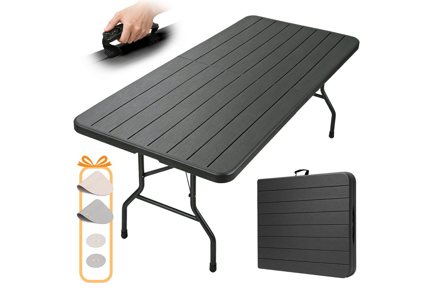 Eiryss Klapptisch 180x74 cm Tragbar Klappbar Gartentisch, Bis 150 kg, für 8-10 Personen (1), Campingtisch Partytisch Buffettisch, Witterungsbeständig