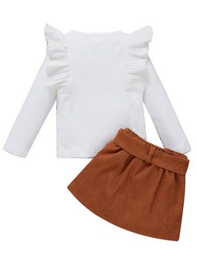 Lapastyle Shirt & Rock Langarm Strickpullover T-Shirt & Cordrock in A-Linie für Baby Mädchen (Set, 2-tlg) Einfacher Alltagsanzug, eleganter Partyanzug