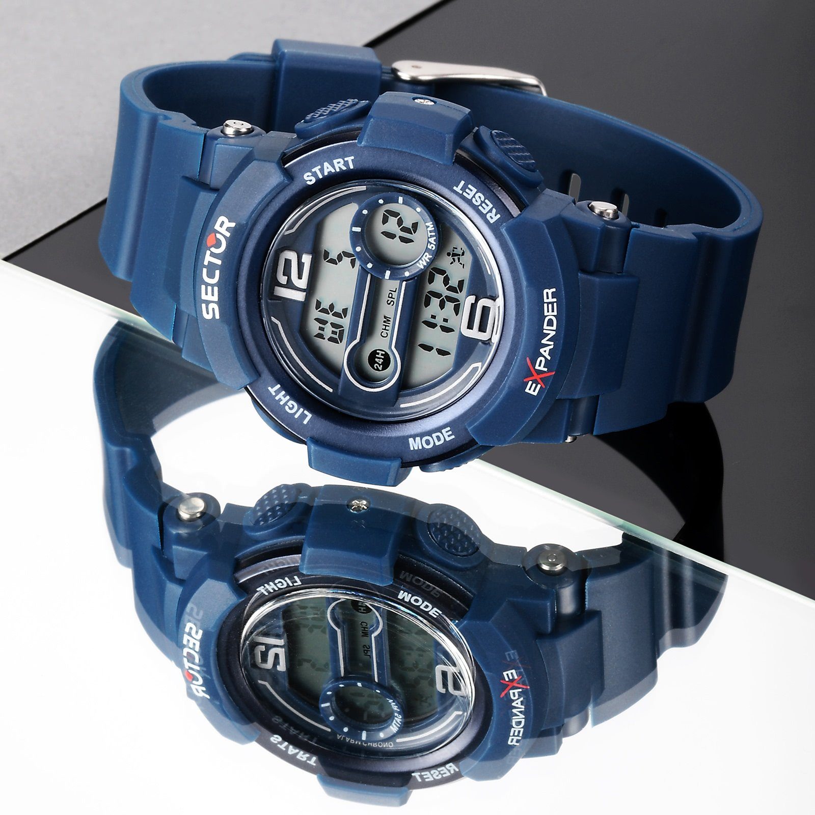 Casual Herren Digital, (ca. Digitaluhr Herren groß Armbanduhr eckig blau, Armbanduhr PURarmband Sector 47,50x50mm) Sector