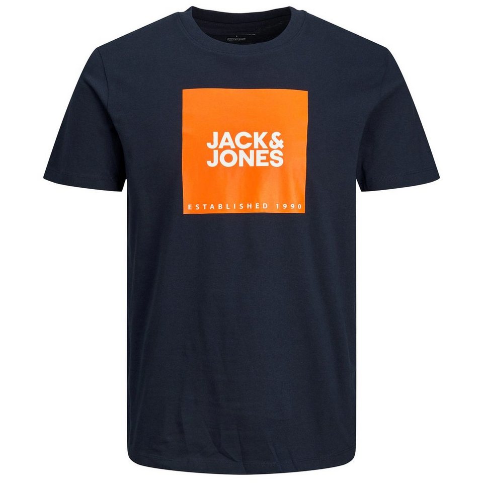 Jack & Jones Rundhalsshirt Jack&Jones XXL Logo groß T-Shirt dunkelblau  JJLOCK