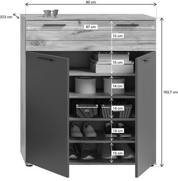 furnling Schuhkommode Moskau, mit 2 Türen, 90 x 104 x 37 cm, in Eiche/Grau mit Softclose-Funktion