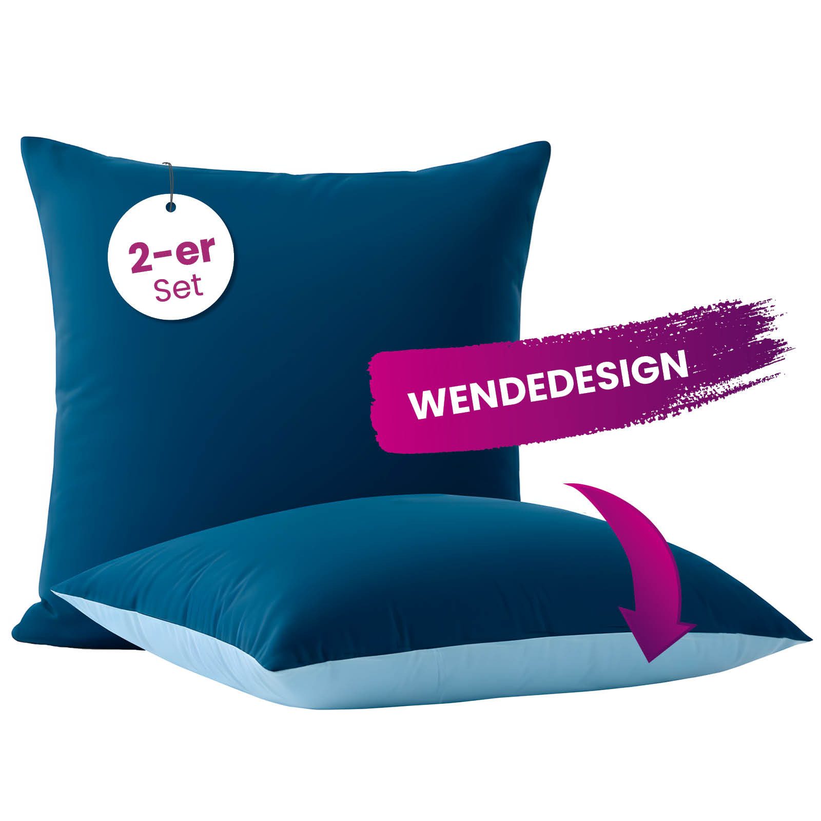 wometo Microfaserbettdecke Microfaser Kissenhüllen Doppelpack blau 80x80, OEKO-TEX®, praktischer Hotelverschluss