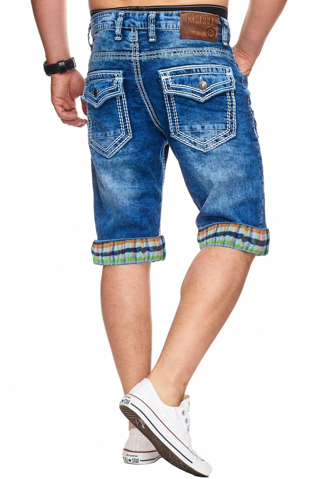 Naht Hose, Jeans L-2020 Bermuda, Sweatshorts mit 1-tlg) farbiger H-Weiß L.gonline kurze Hose, kurze (Shorts, Dicke Kurze Herren Shorts, Jeans, Naht, dicker