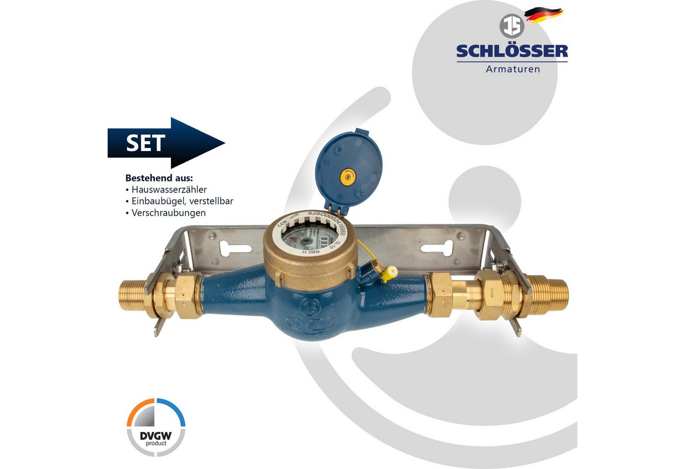 Thumbnail - tecuro Wasserzähler Hauswasserzähler Kombi-Set, 260 mm, verschiedene Ausführungen, (inkl. Schrauben und Dübel (für Mauer...