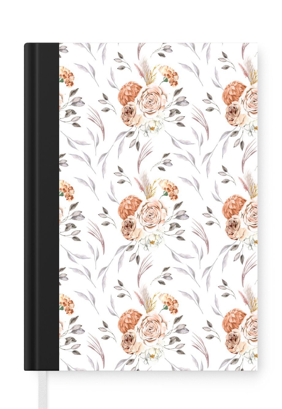MuchoWow Notizbuch Blumendekoration - Muster - Weiß, Notebook, Notizblock a5, Tagebuch, Journal Liniert