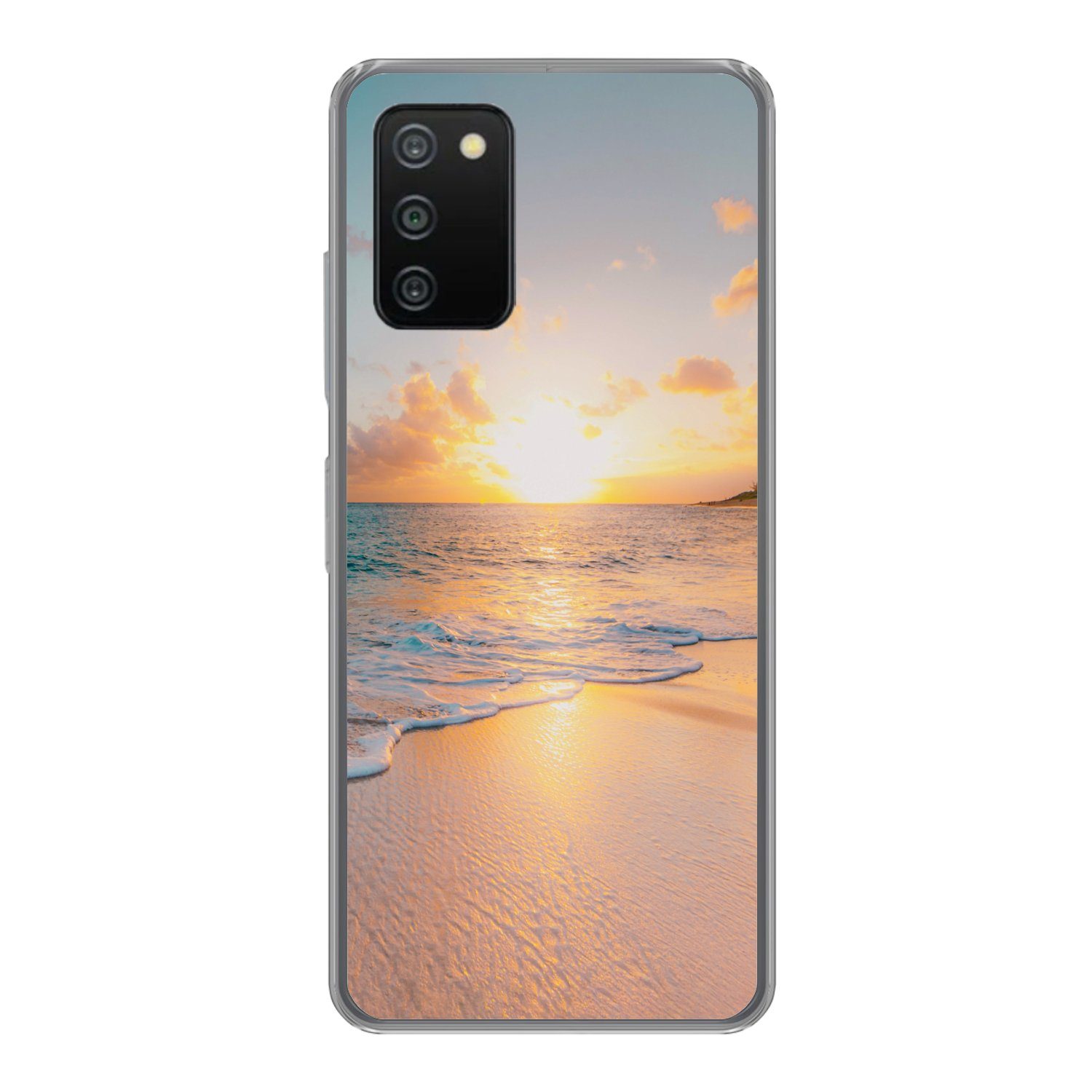 MuchoWow Handyhülle für Samsung Galaxy A03s Sonnenuntergang - Strand - Meer - Sommer - Bla, Smartphone-Bumper, Print, Handy Schutzhülle Dünn