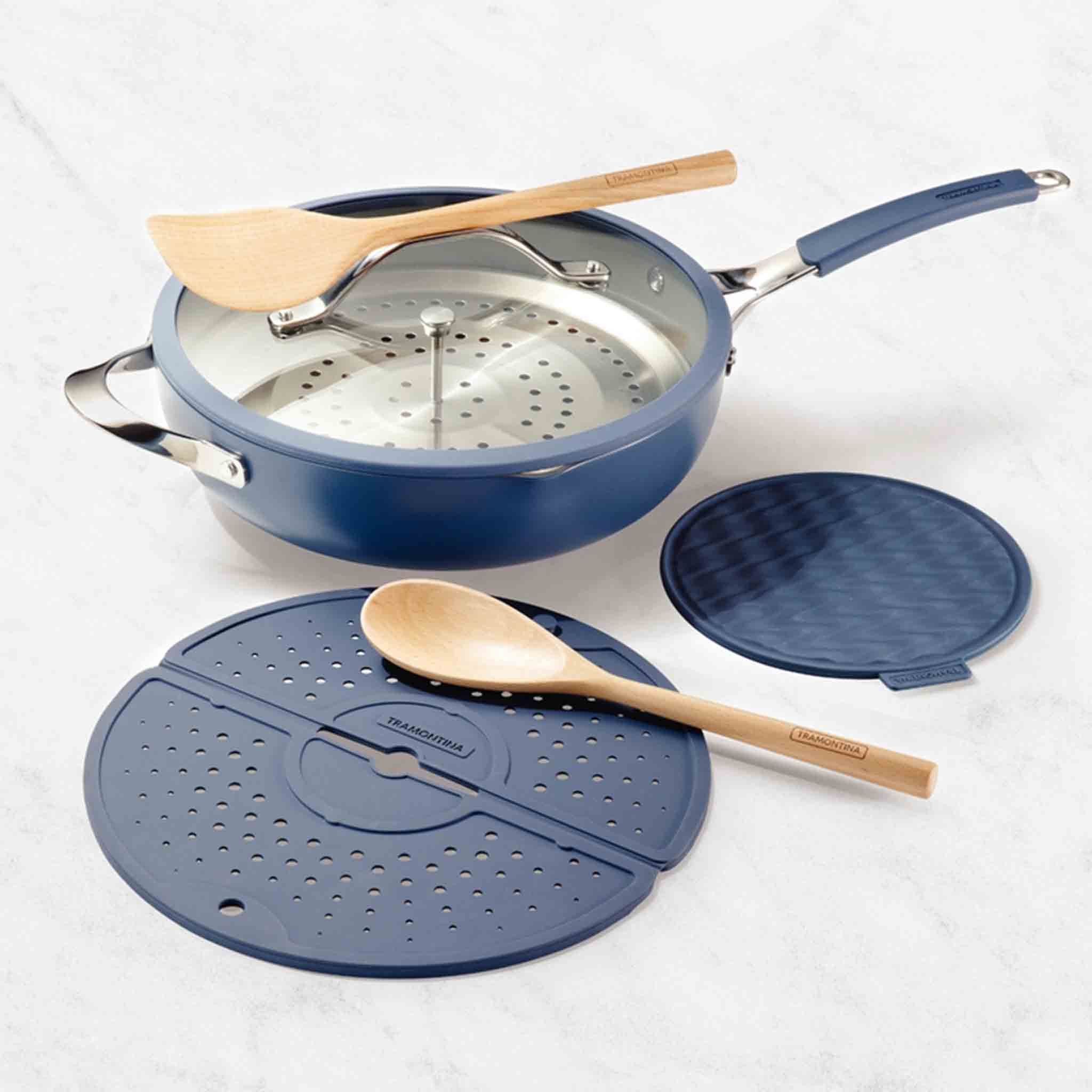 Tramontina Topf-Set ALL IN ONE - vielseitiges Kochset, 7-tlg. Dampfeinsatz, Pfanne, (7-tlg), Vielseitiges Set, Braten, Frittieren, Schmoren, Dämpfen