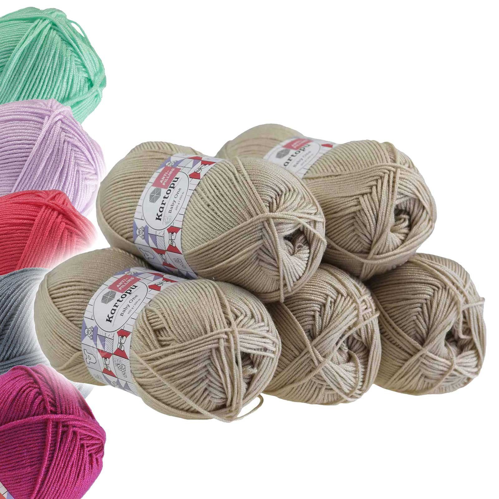 Kartopu 5 x 100g Strickgarn Kartopu BABY ONE Antipilling Babywolle Häkelwolle, 1250 m (Sparpaket), K861 sand