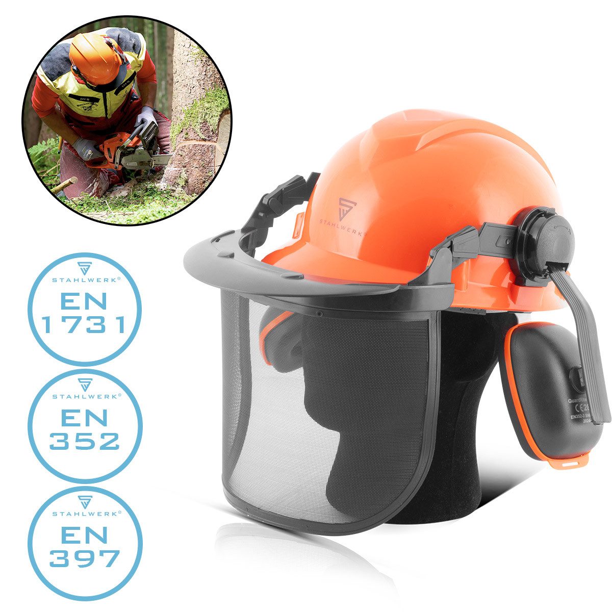 STAHLWERK Schutzhelm Forsthelm FH-100 ST mit Visier und Gehörschutz (Packung, 1-tlg., Einzelartikel), hochbelastbarem ABS-Kunststoff gefertigt