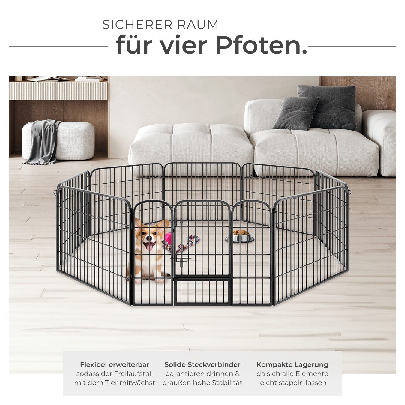 tectake Freigehege Welpenauslauf, 8-teilig, faltbar