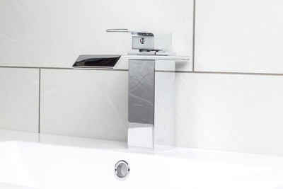 Junado® Waschtischarmatur Bademöbel- Set Wasserhahn aus Edelstahl mit Wasserfall Auslauf