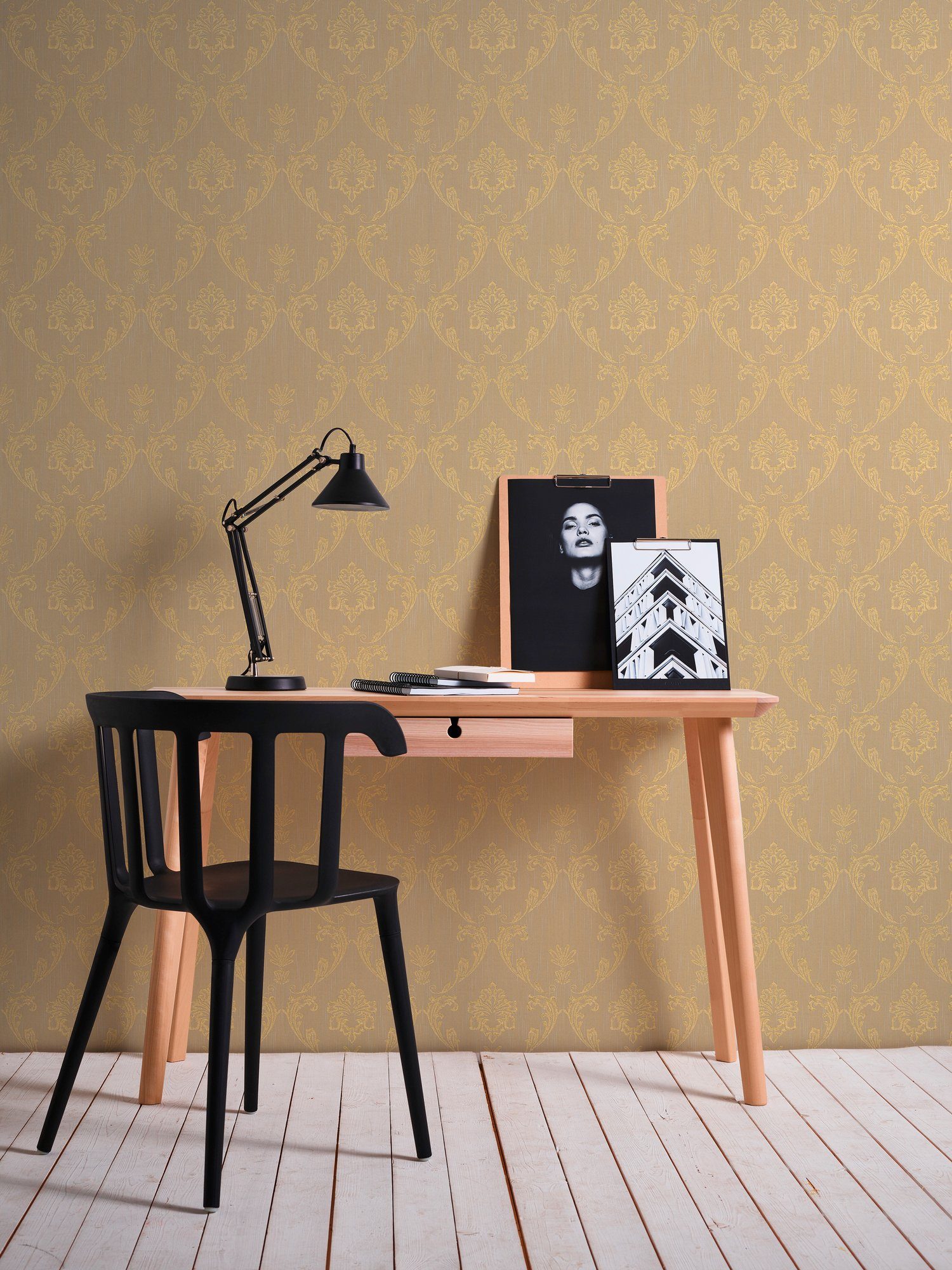 A.S. Création Paper Tapete Metallic Barock, Textiltapete Barock glänzend, matt, Silk, Ornament samtig, Architects gold/beige