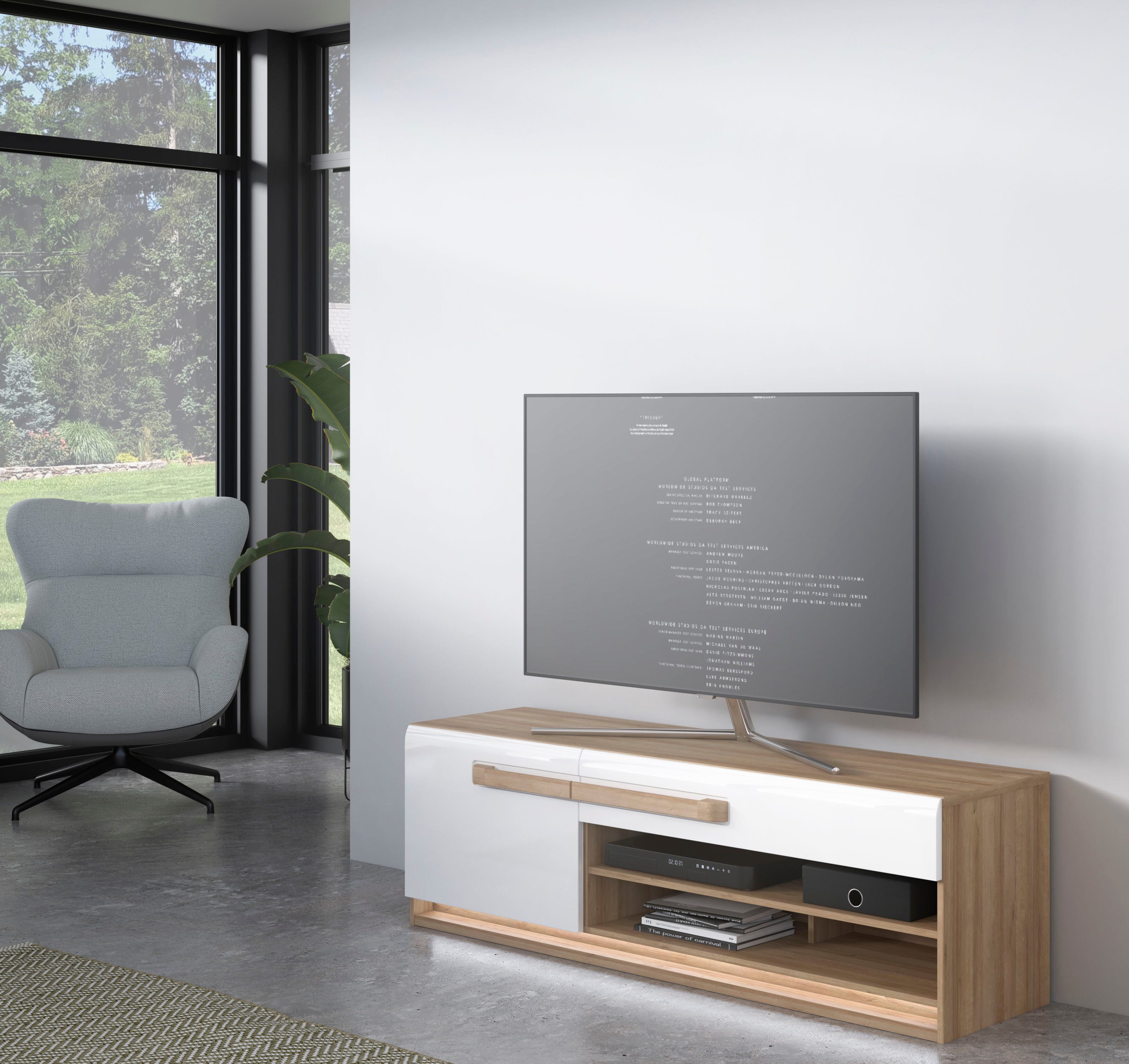 FORTE Lowboard Attention TV-Board, TV-Schrank, TV-Board, Beleuchtung, Soft Close, Kabelführung