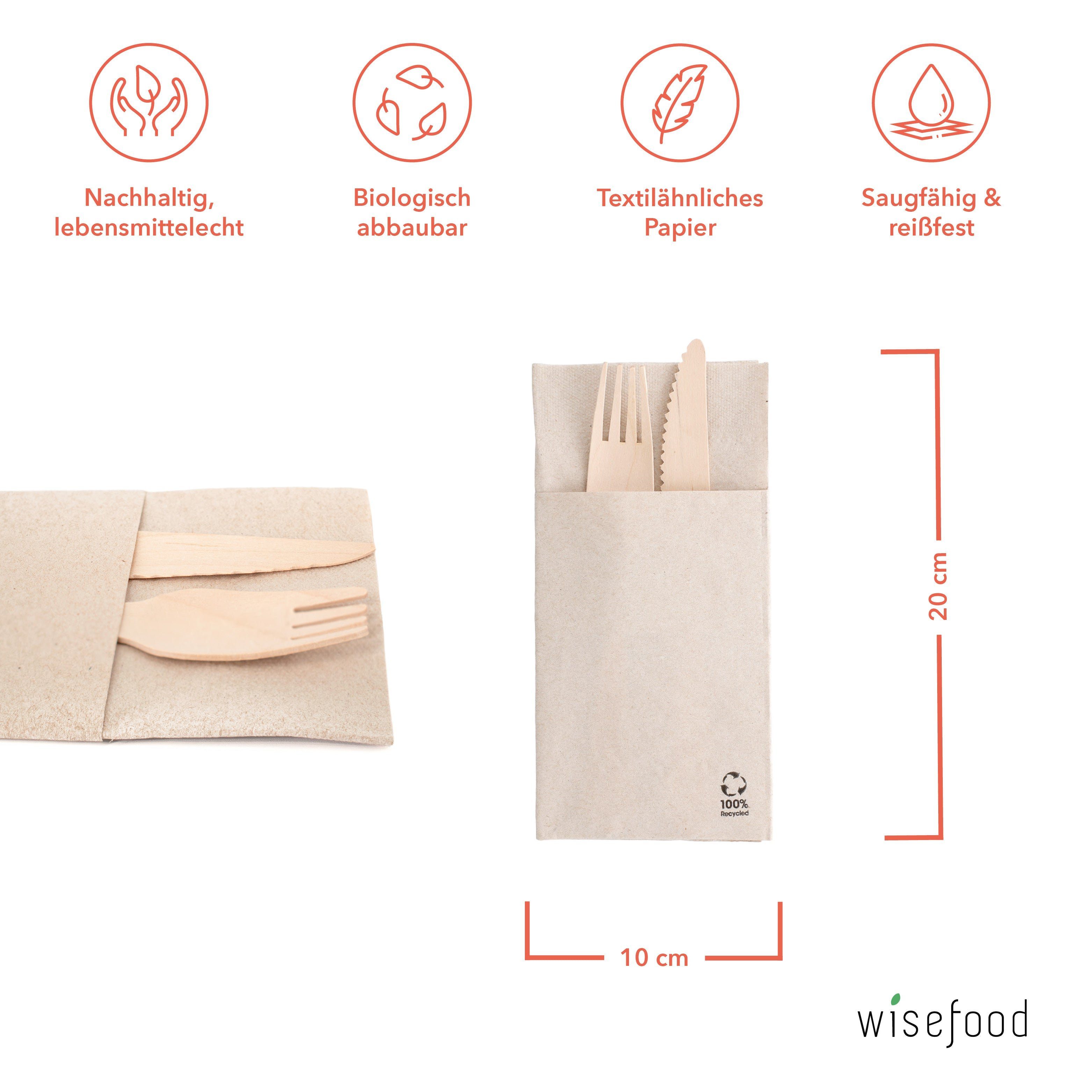 wisefood Papierserviette Papier Besteckservietten - rechteckig braun, (100 St)