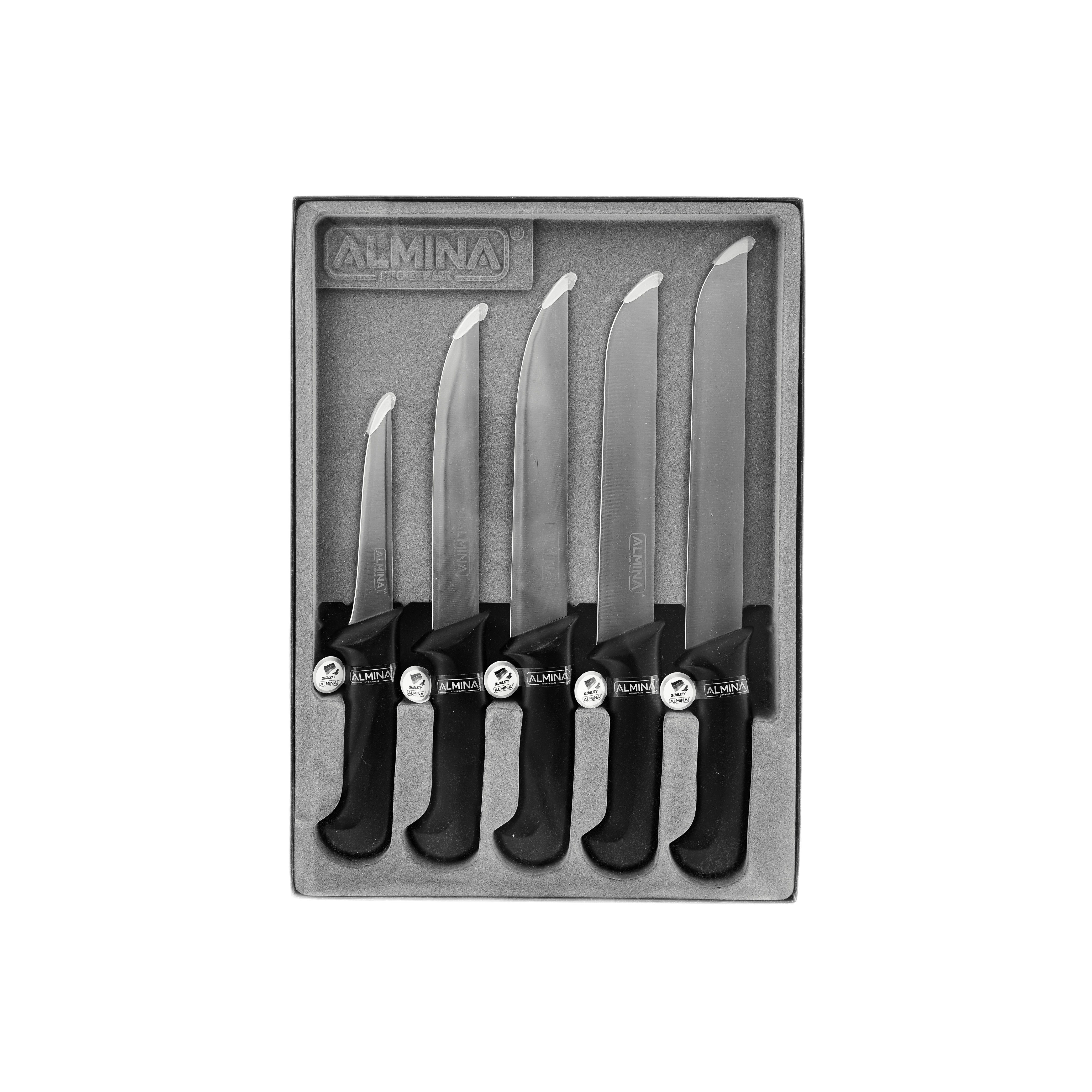 Almina Messer-Set in Schwarz ideal zum Schneiden, Stechen & Entbeinen - 5-teilig (5-tlg), Edelstahl