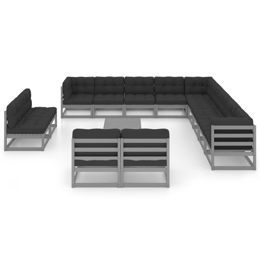 (1-tlg) Gartenlounge-Set mit Grau Garten-Lounge-Set Kissen 14-tlg. vidaXL Massivholz Kiefer,