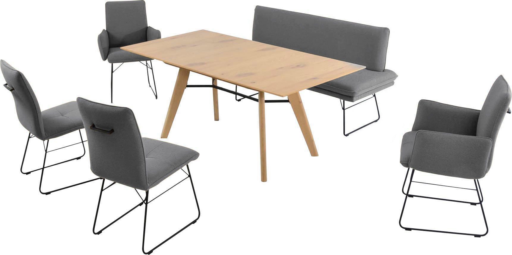 2 Kufenstühle, IV, Armlehnenstühle Tisch Komfort in grau und & Polsterbank (6-tlg), Essgruppe 1 K+W Größen, 2 Wohnen 2 Giacomo