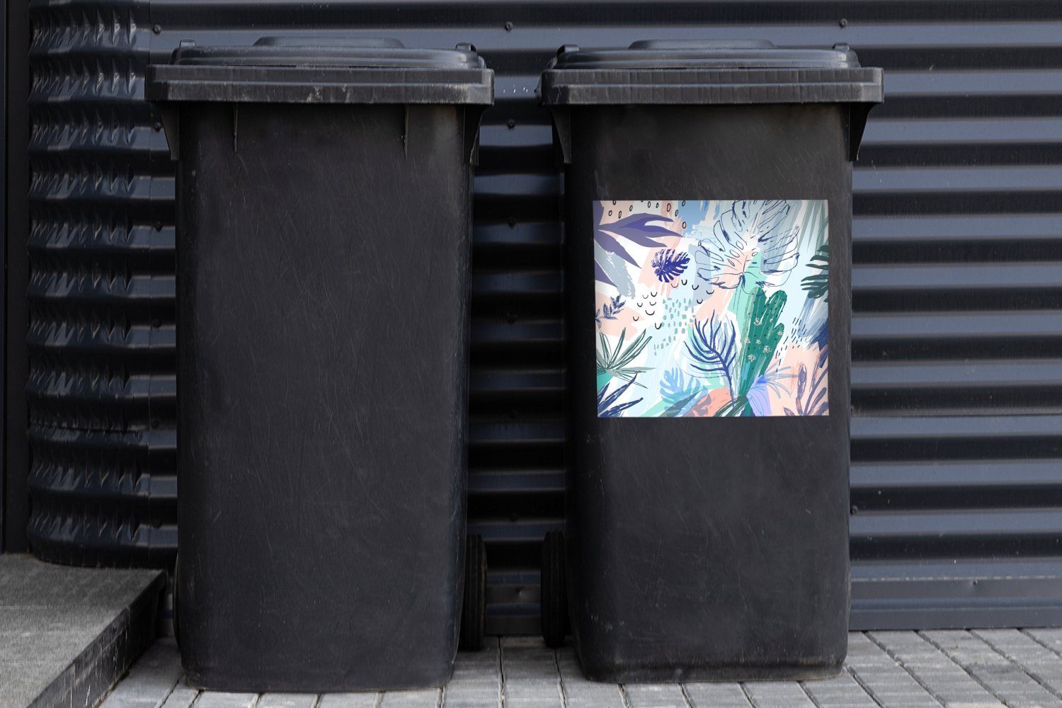 MuchoWow Wandsticker Container, St), Farbe - - Abfalbehälter Sommer Tropisch Sticker, (1 Mülltonne, Mülleimer-aufkleber