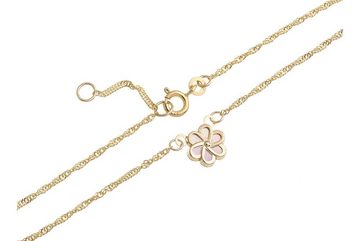 Silberkettenstore Fußkette Fußkette Singapur 1,4mm mit Blume Perlmutt - echt 333 Gold