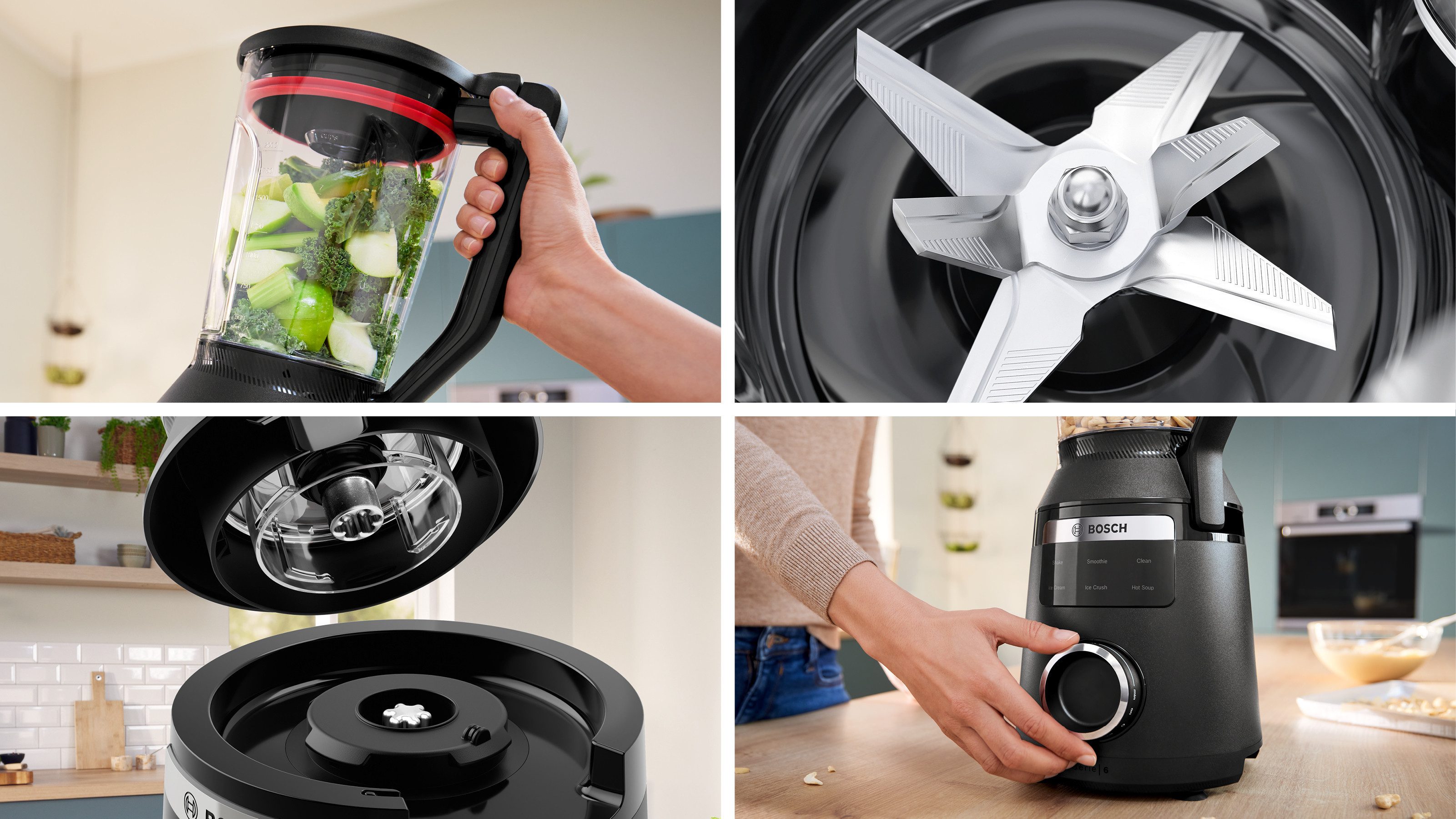 BOSCH Standmixer VitaPower Serie 6 MMBD665B1, Hochleistungsmixer, 45.000 rpm, schwarz, 1800 W, 2l, 6 Automatikprogramme inkl heiße Suppe, Stopfer, Sicherheitsde – Bild 5 von 5