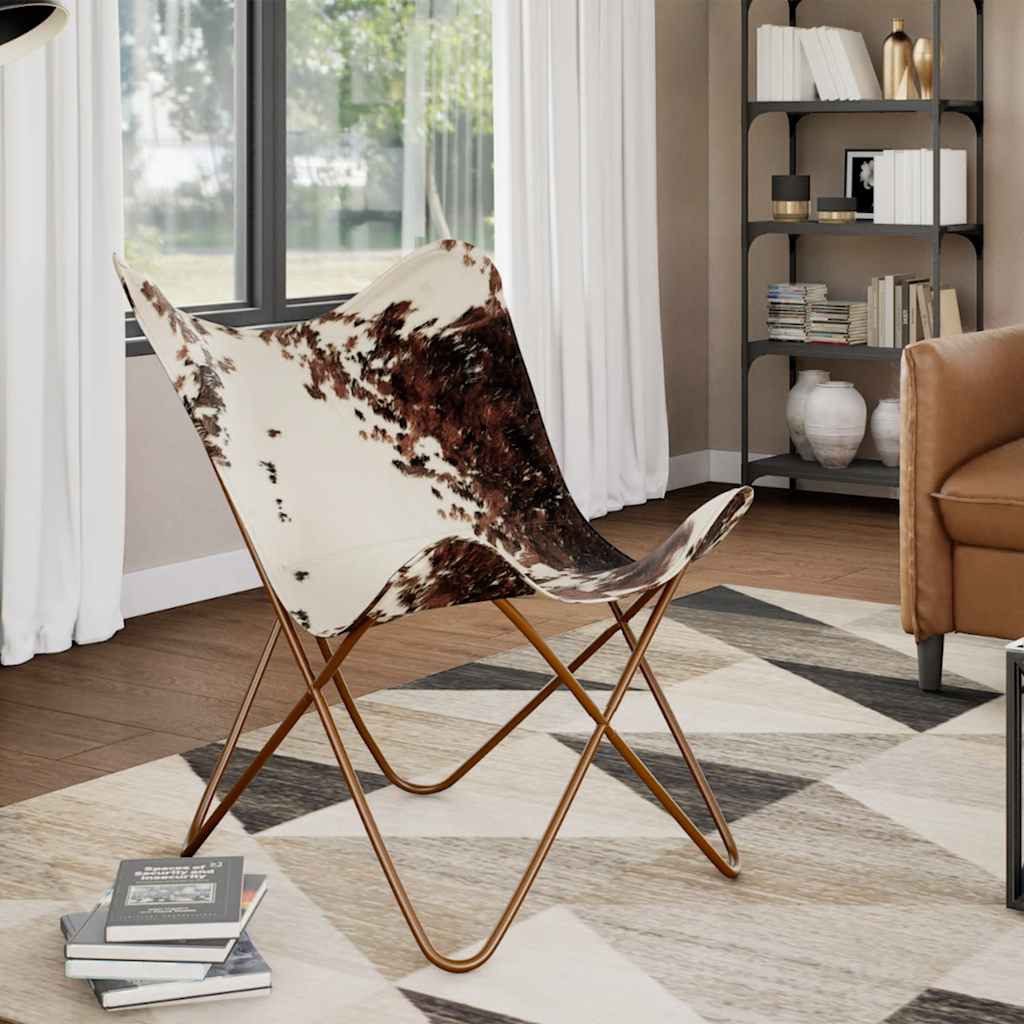 vidaXL Sessel Butterfly-Sessel Braun und Weiß Echtes Kuhfell (1-St)