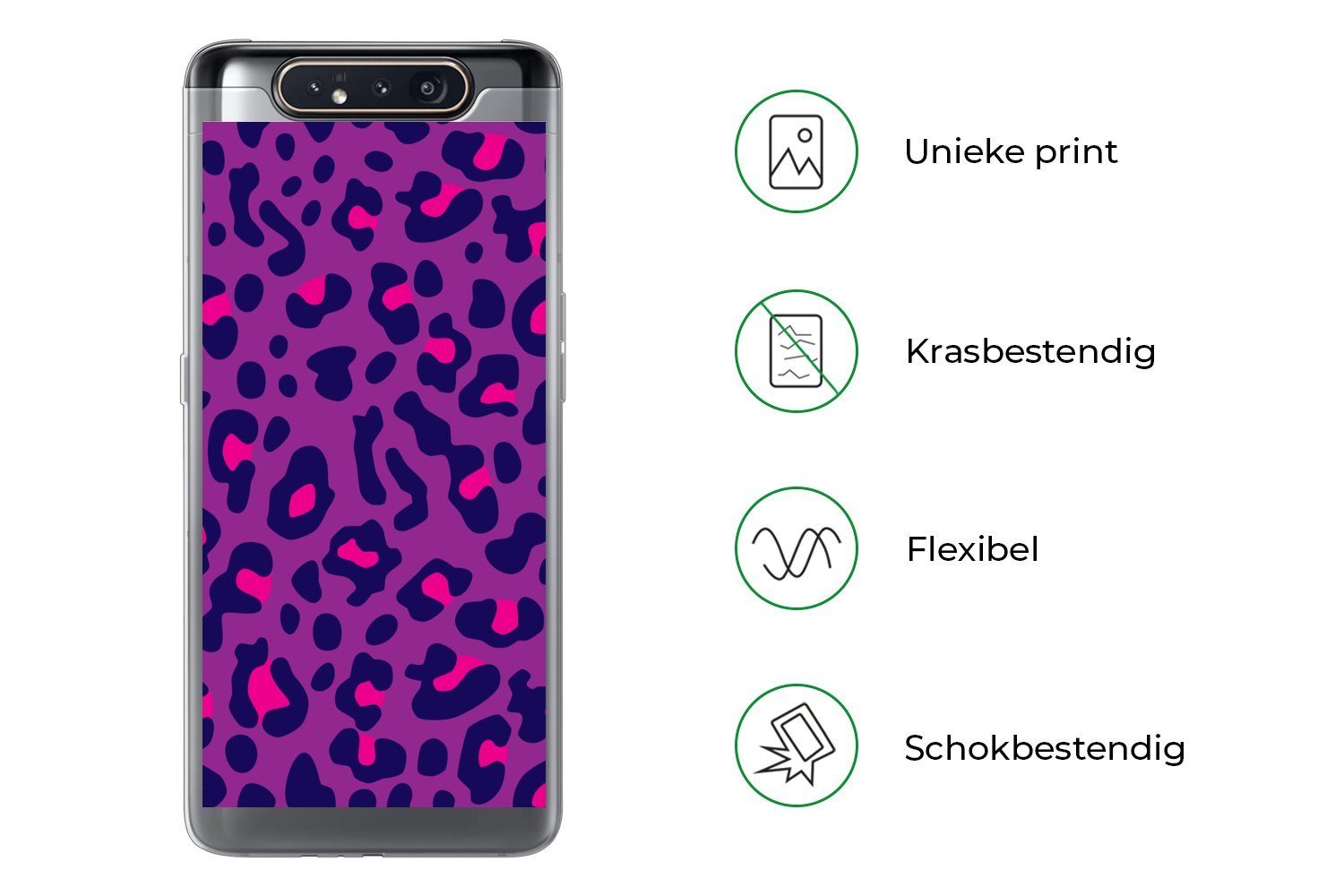MuchoWow Handyhülle für Samsung Galaxy A80 Pantherdruck - Lila - Rosa, Phone Case, Silikon, Schutzhülle Dünn
