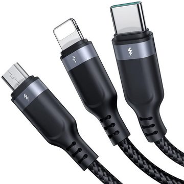 JOYROOM S-1T3018A18 Smartphone-Kabel, USB-C, micro-USB, Lightning, USB Typ A (30 cm), 3in1 USB Multi Handy Schnell Ladekabel micro USB Type C Kabel Typ C