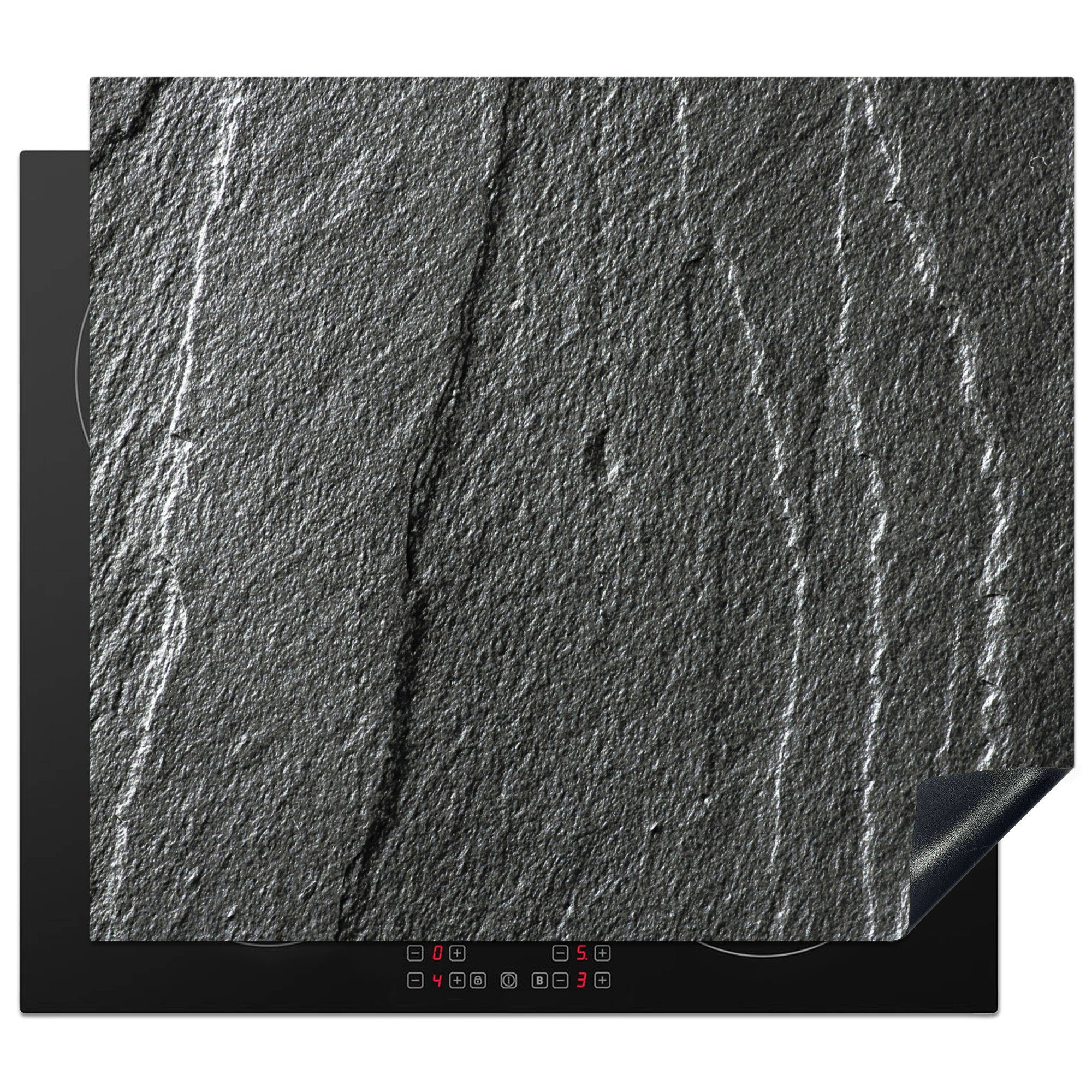 MuchoWow Herdblende-/Abdeckplatte Stein - Anthrazit - Grau - Steinstruktur, Vinyl, (1 tlg), 60x52 cm, Mobile Arbeitsfläche nutzbar, Ceranfeldabdeckung
