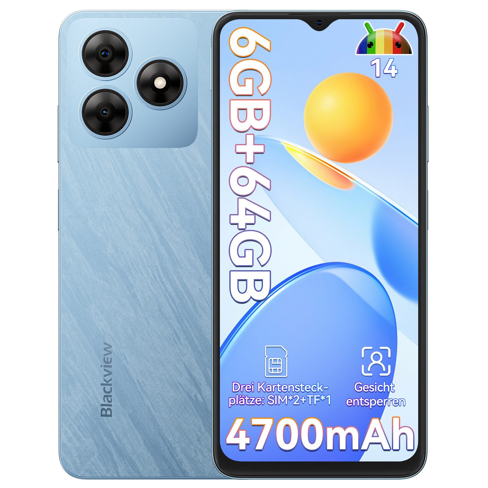 blackview Wave8C 64GB 6.56'' Smartphone (13 MP Kamera, Android 14, Dual SIM 4G, AI-Dialog)