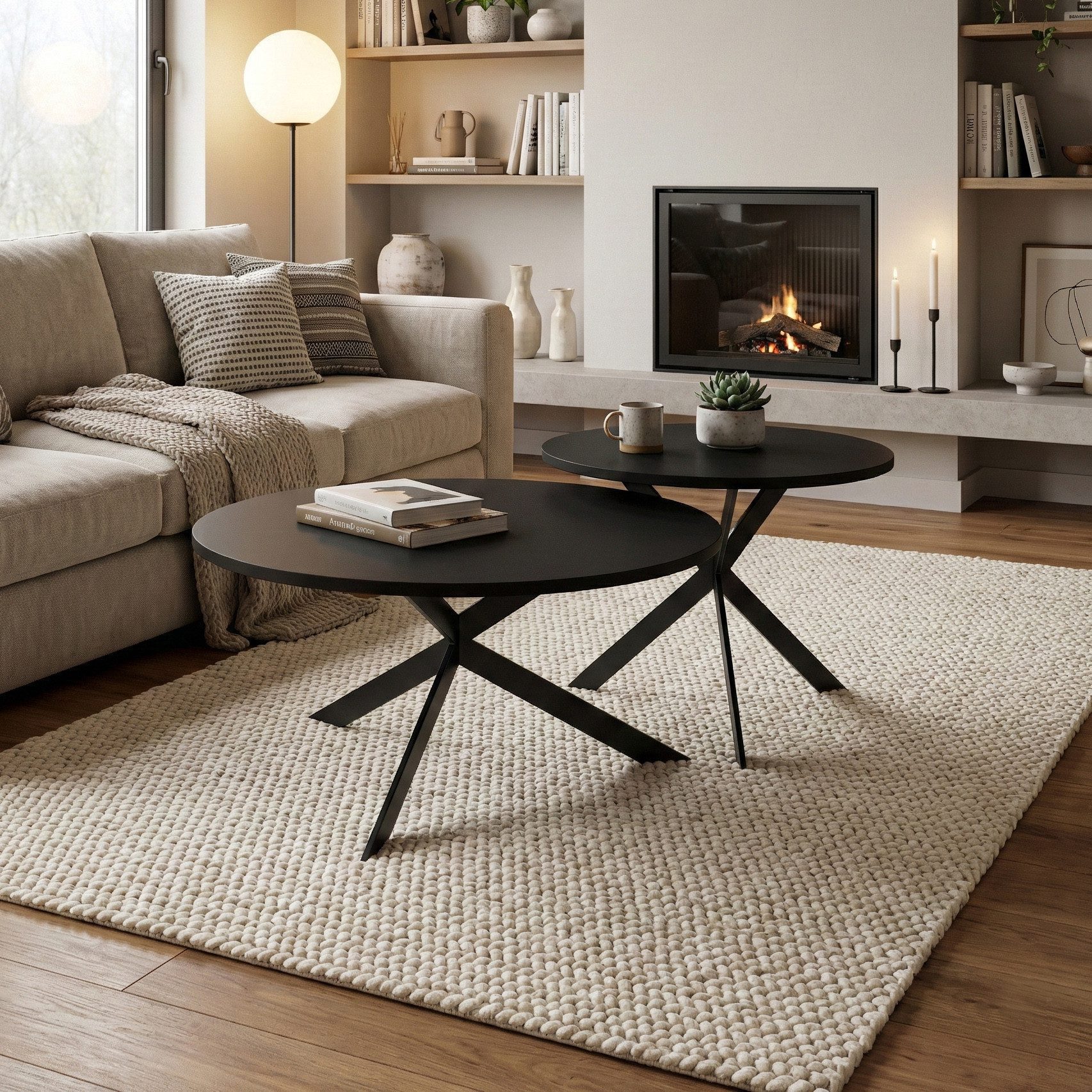 Beautysofa Couchtisch LIRA im Loft-Stil, rundes Tisch-Set aus Stahl (minimalistischer Wohnzimmertisch, zeitlose Tische für Wohnzimmer), moderner Couchtisch für Wohnzimmer