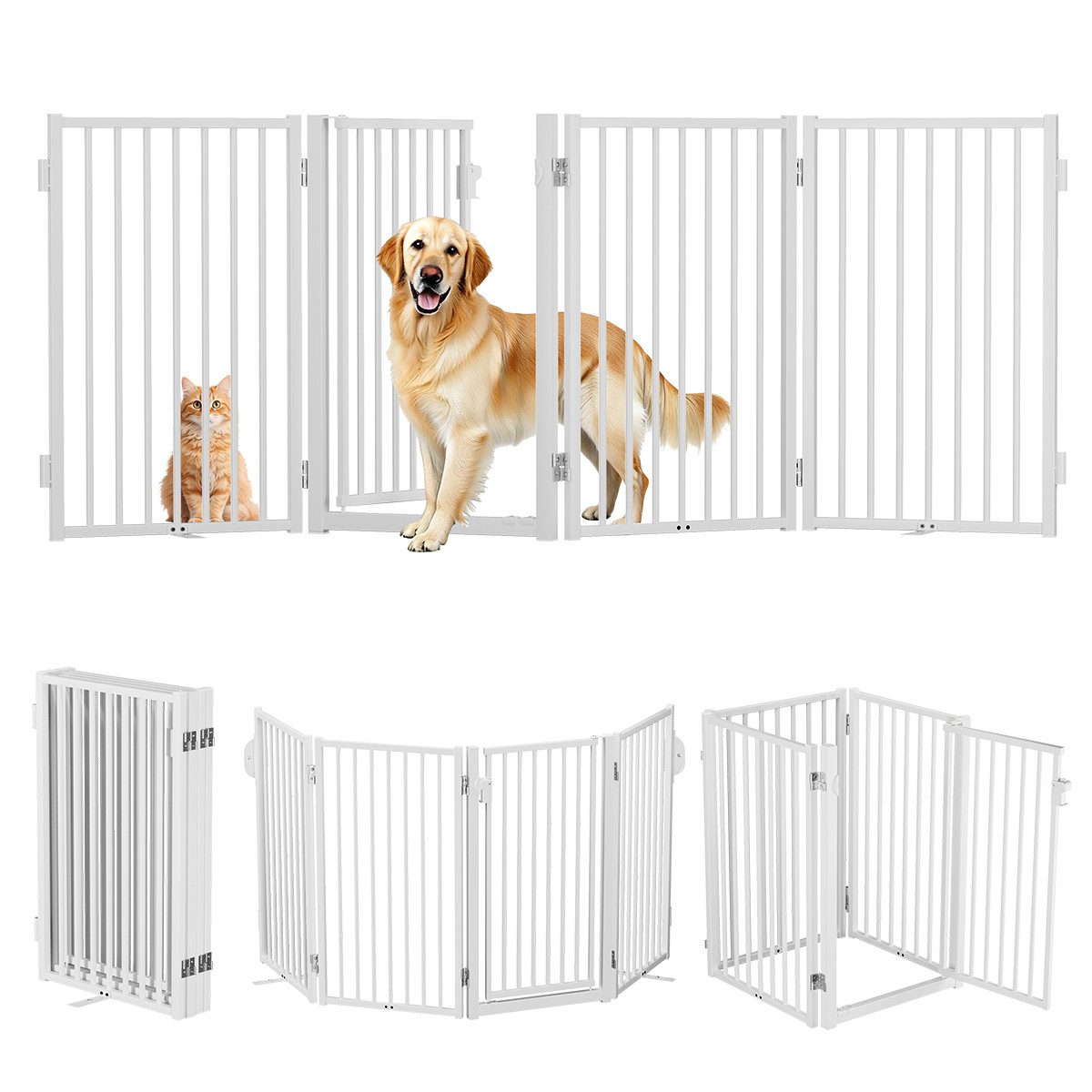 Comomy Hundegitter Schutzgitter Treppenschutzgitter Absperrgitter 203cm klappbar, 81,5cm Hoch, Indoor Haustiergitter Metall Für Küche, Kamin & Türen