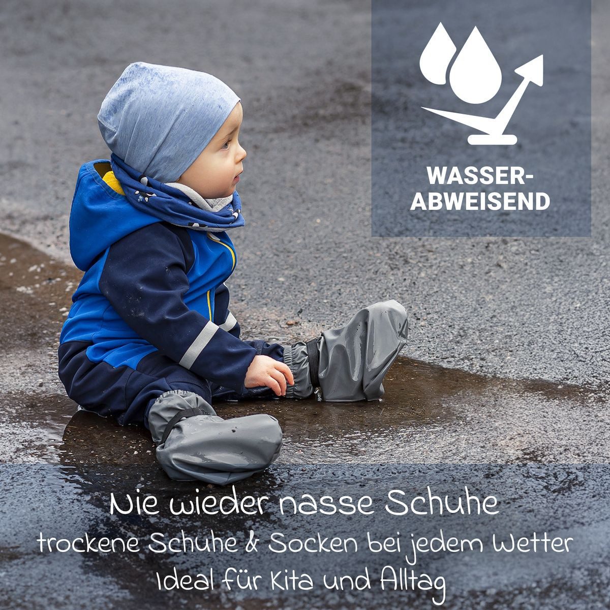 Zamboo Füßlinge Grau Überzieher Schuhe mit Fleece Gefütterte Baby Regenfüßlinge wasserdicht
