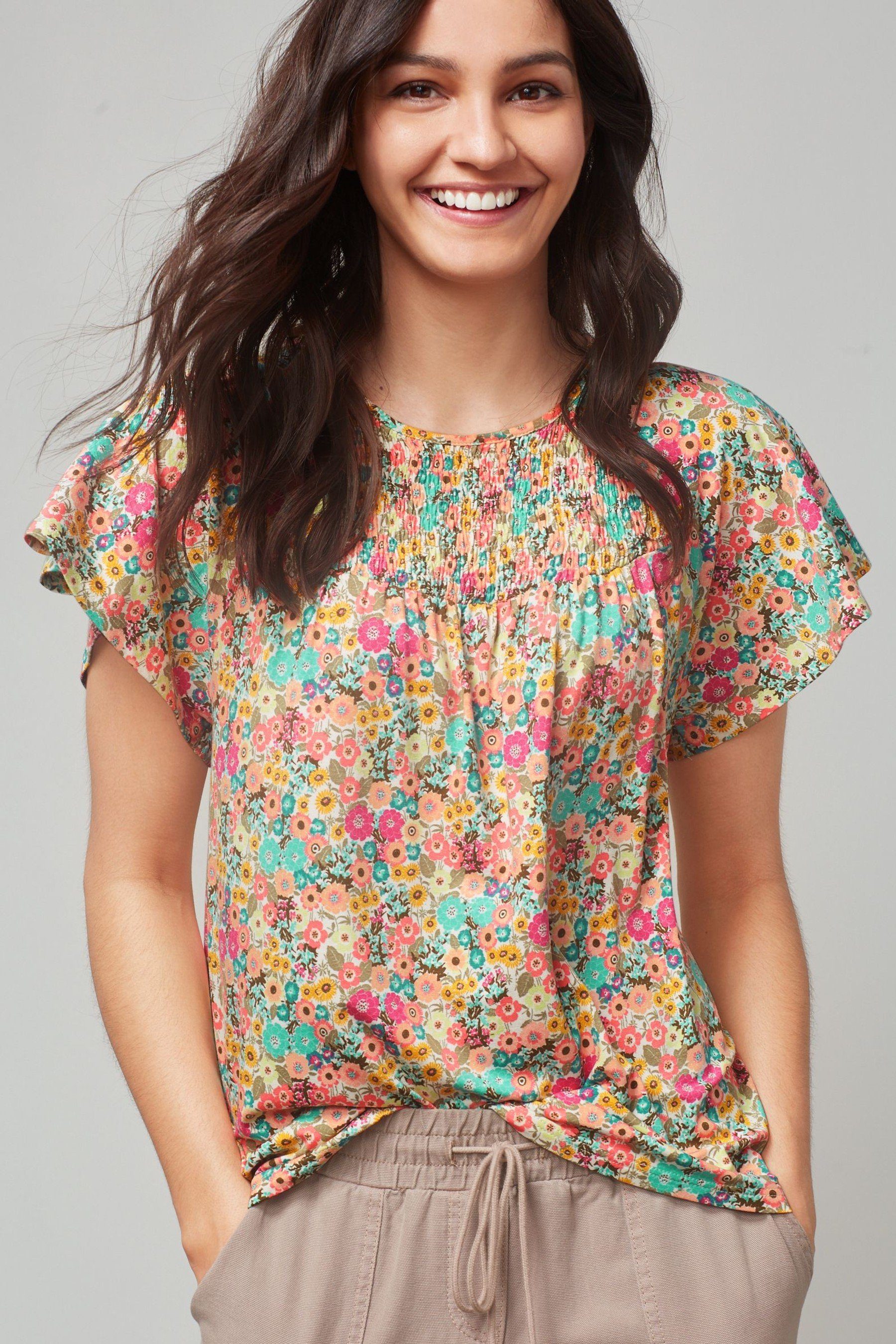 Next Blusenshirt »Kurzärmeliges, gesmoktes Oberteil« (1-tlg) online