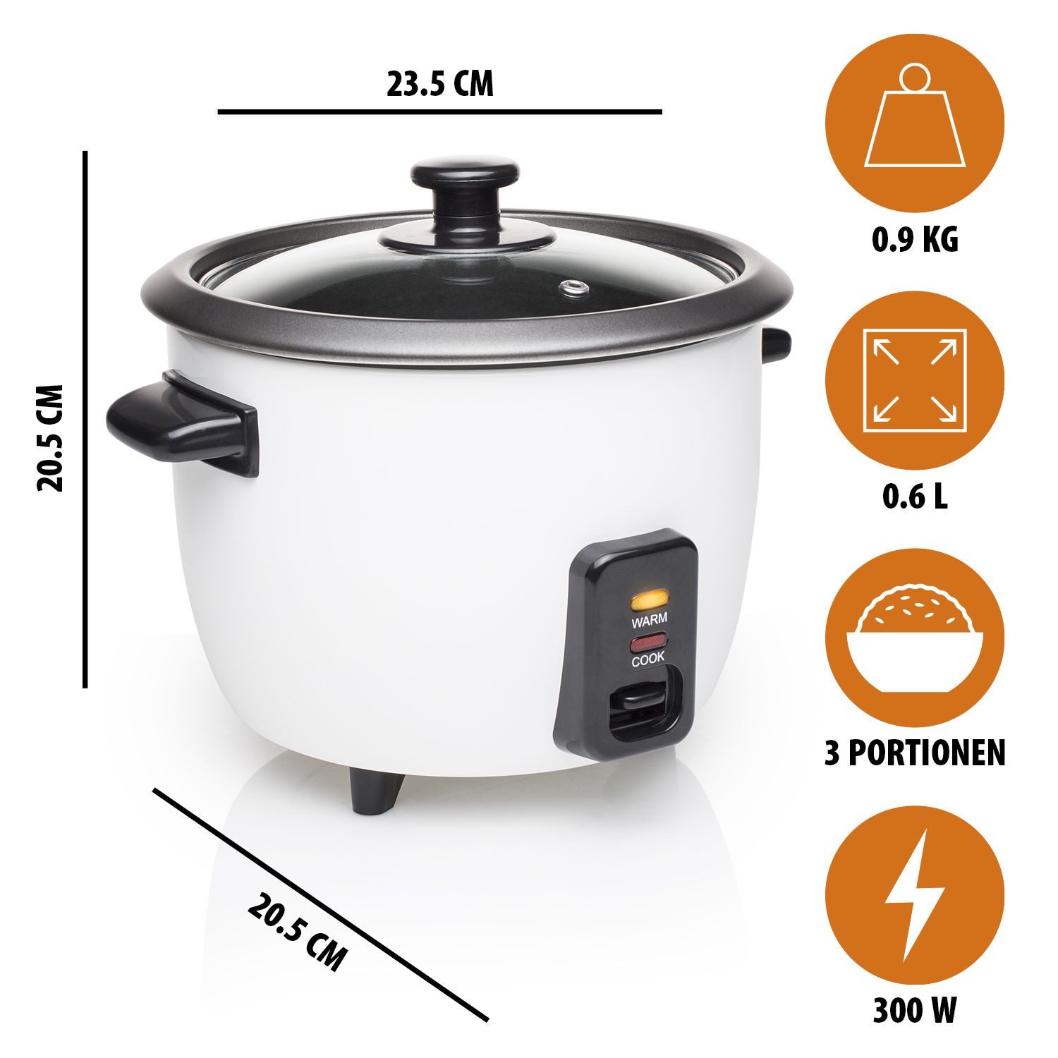 Tristar Reiskocher Tristar RK-6117 Reiskocher – 0,6 Liter – Warmhaltefunktion, 300 W, 0,6 L Inhalt - Warmhaltefunktion