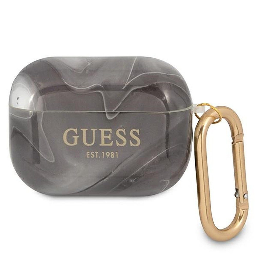 Guess Kopfhörer-Schutzhülle Ohrhörerhülle Ladecase-Hülle Karabinerhülle, Marmor-Design, Karabiner, stoß- & kratzfest