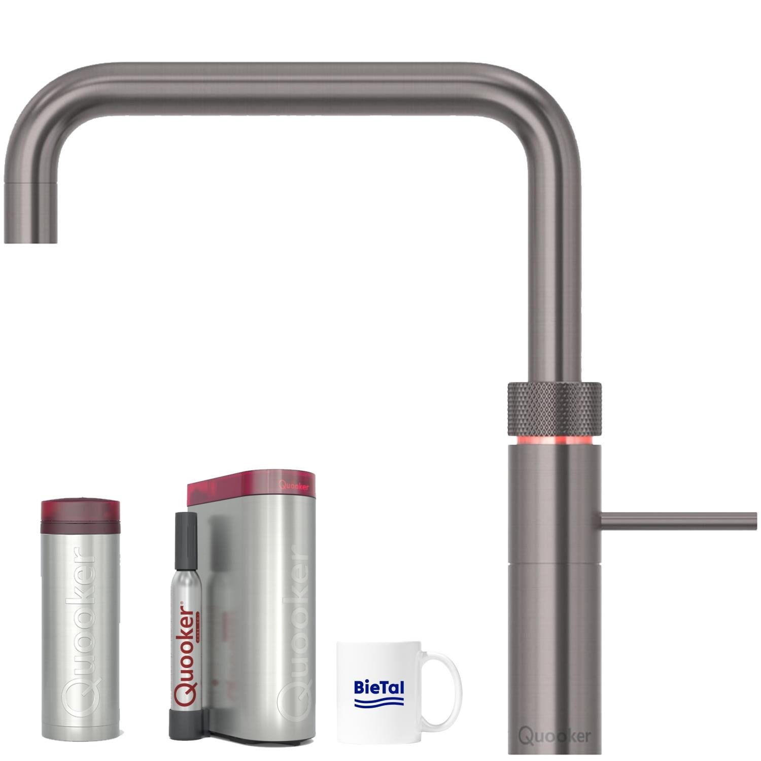 QUOOKER Wassersprudler Quooker Wasserhahn mit PRO3 Heißwasser & CUBE für Sprudelwasser Wasser, (4-tlg), mit BieTal Trinktasse