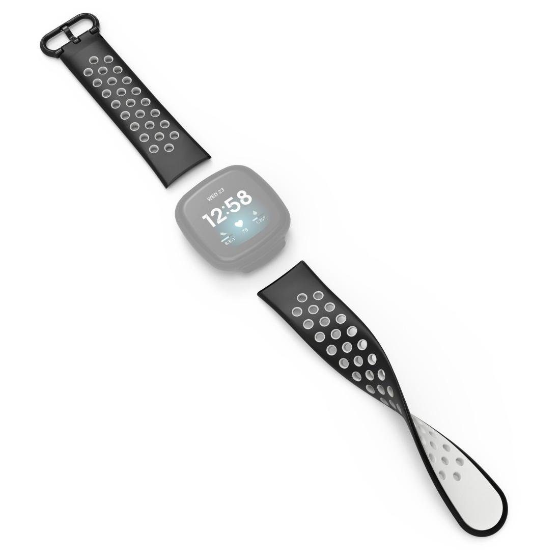 Hama Smartwatch-Armband 3/4/Sense (2), cm/21 schwarz Ersatzarmband 22 cm für Fitbit Versa Silikon