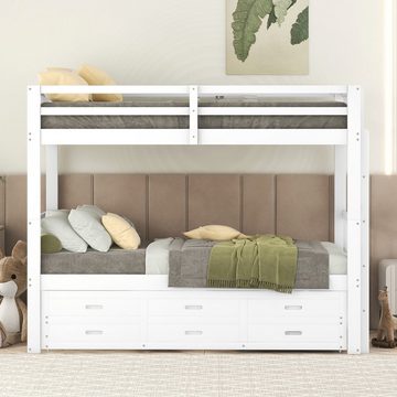 SOFTWEARY Etagenbett mit 3 Schlafgelegenheiten und Lattenrost (90x200 cm), umbaufähig zu 2 Einzelbetten, Kiefer, Kinderbett