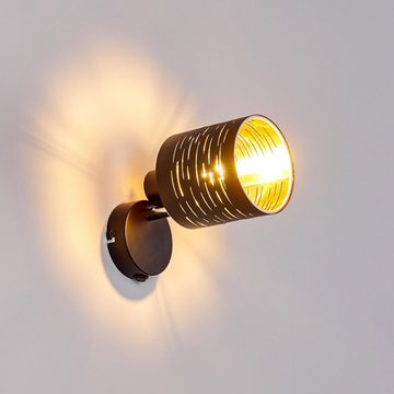hofstein Wandleuchte »Vigone« verstellbare Wandlampe aus Metall/Kunststoff in Schwarz/Gold, ohne Leuchtmittel, E14, Wandspot in Gitter-Optik mit An-/Ausschalter