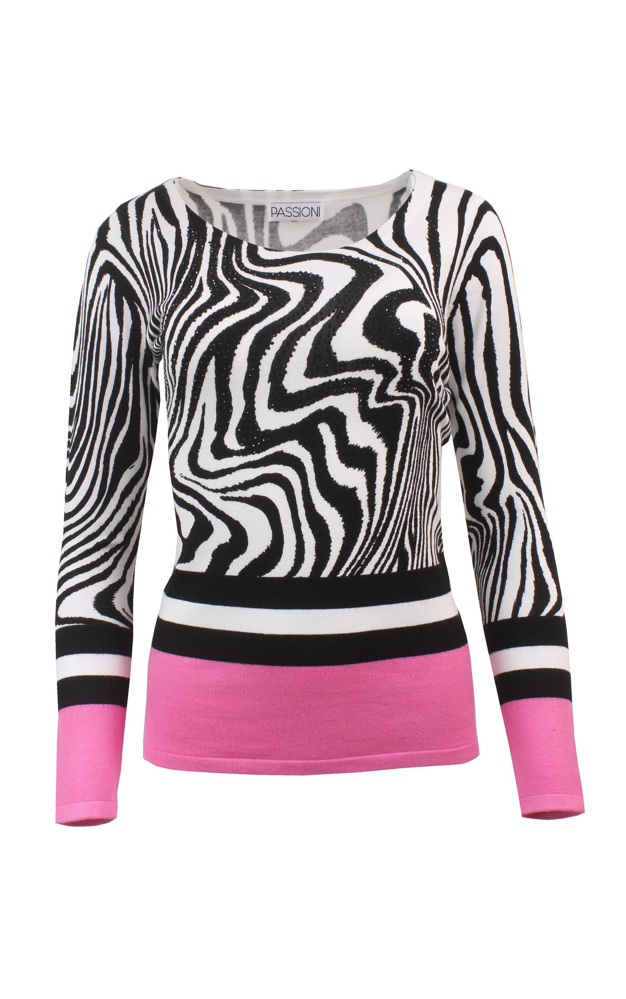 Passioni Strickpullover mit Zebra Design und Rosa Akzenten günstig online kaufen